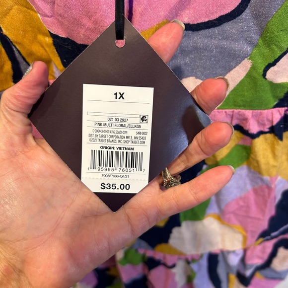 Ava & Viv Womens Tiered Square Neck Floral Print Midi Dress Pink Multi NWT 1X - Picture 3 of 11